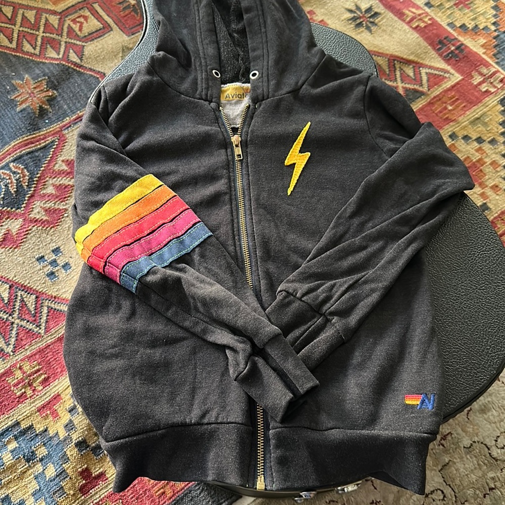 Aviator Nation Kids Zip Up Hoodie - Black with bolt